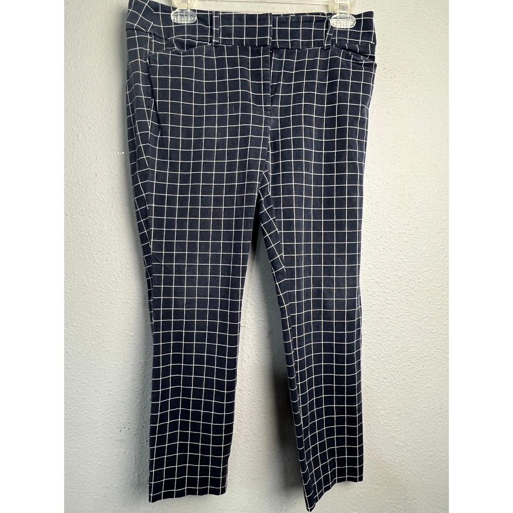 Loft‎ Outlet Skinny Ankle Petite Pants Navy Blue White Windowpane Grid Size 6P